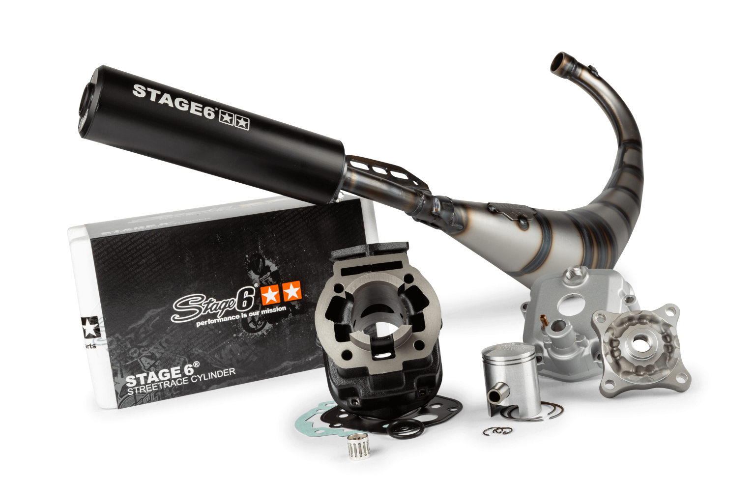 Tuning Kit cylinder + exhaust Stage6 50cc Streetrace cast iron Derbi