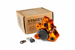 Bremssattel vorn Alu CNC Stage6 Minarelli / Piaggio / Peugeot orange