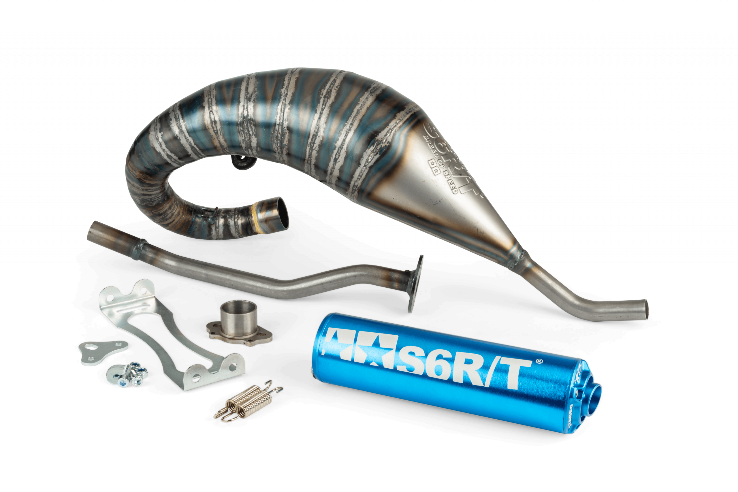 Auspuff Stage6 R/T 70 - 80 high mount Derbi Blau
